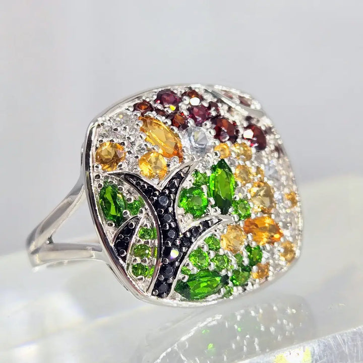 ?ROyal Poinsiana’ Sz 9 Ring - Garnet Citrine Chrome Diopside Spinel at Sterling - Key West Local Luxe