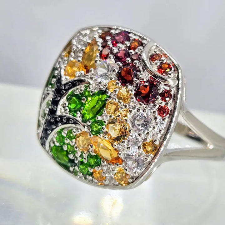 ?ROyal Poinsiana’ Sz 9 Ring - Garnet Citrine Chrome Diopside Spinel at Sterling - Key West Local Luxe
