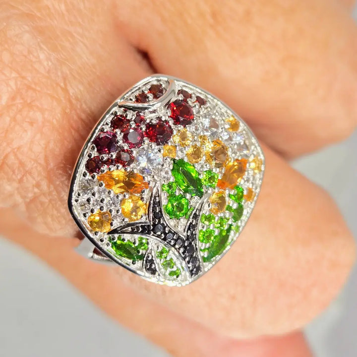 ?ROyal Poinsiana’ Sz 9 Ring - Garnet Citrine Chrome Diopside Spinel at Sterling - Key West Local Luxe