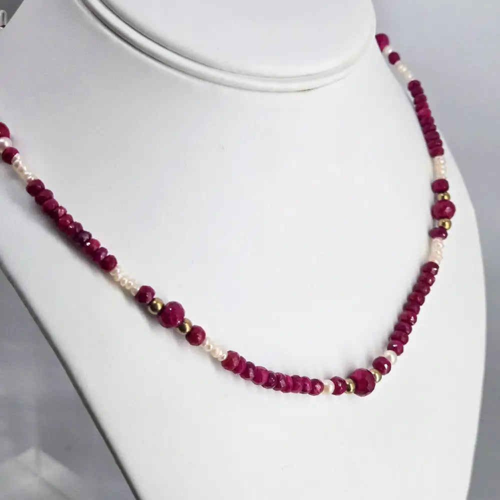 ?RUby Gem Candy #37’’ 18’’ Necklace - Ruby Pearls Bronze Findings
