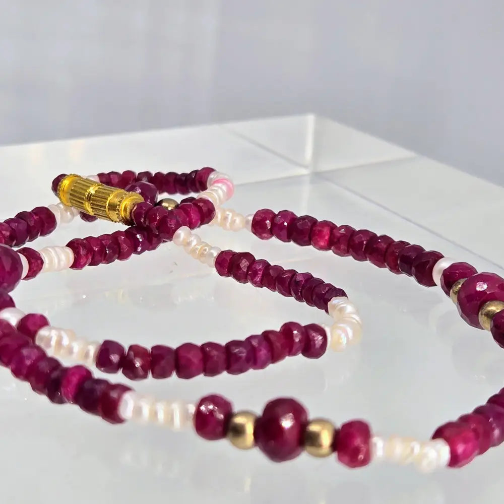 ?RUby Gem Candy #37’’ 18’’ Necklace - Ruby Pearls Bronze Findings