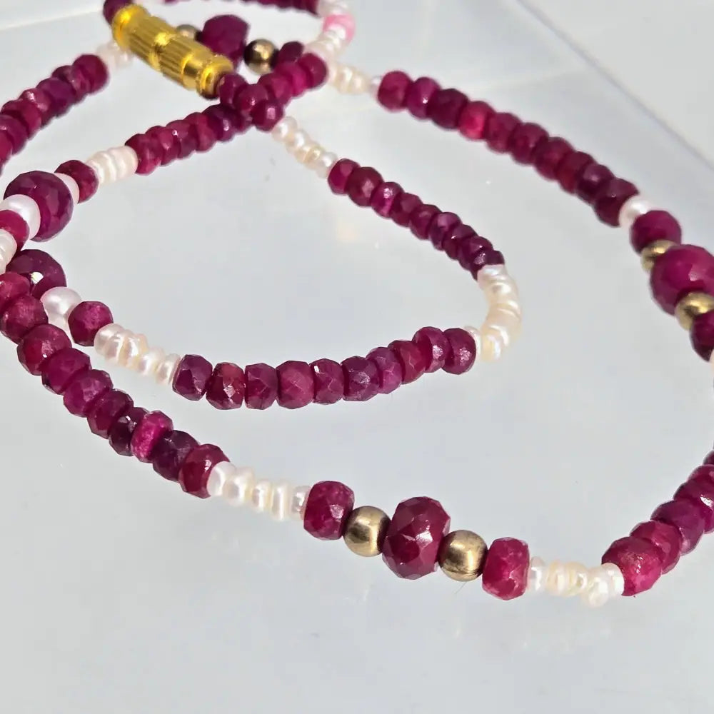 ?RUby Gem Candy #37’’ 18’’ Necklace - Ruby Pearls Bronze Findings