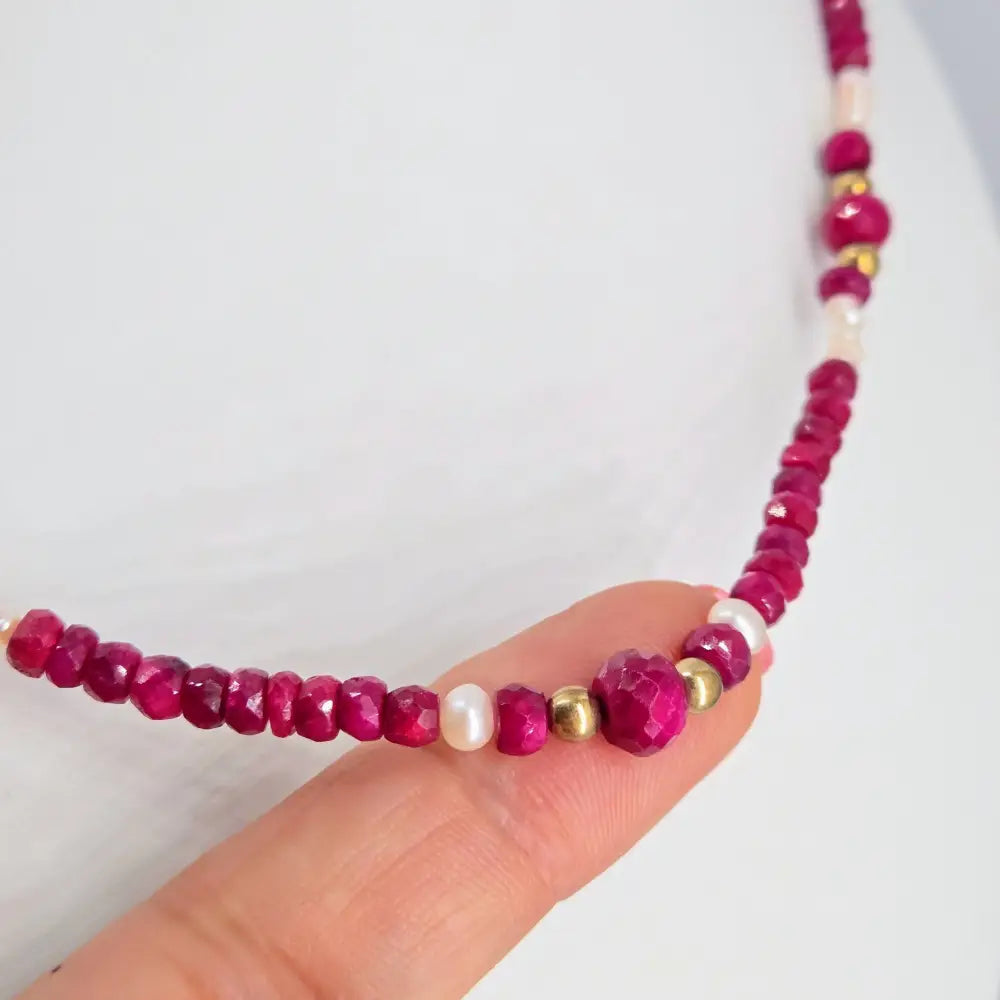 ?RUby Gem Candy #37’’ 18’’ Necklace - Ruby Pearls Bronze Findings
