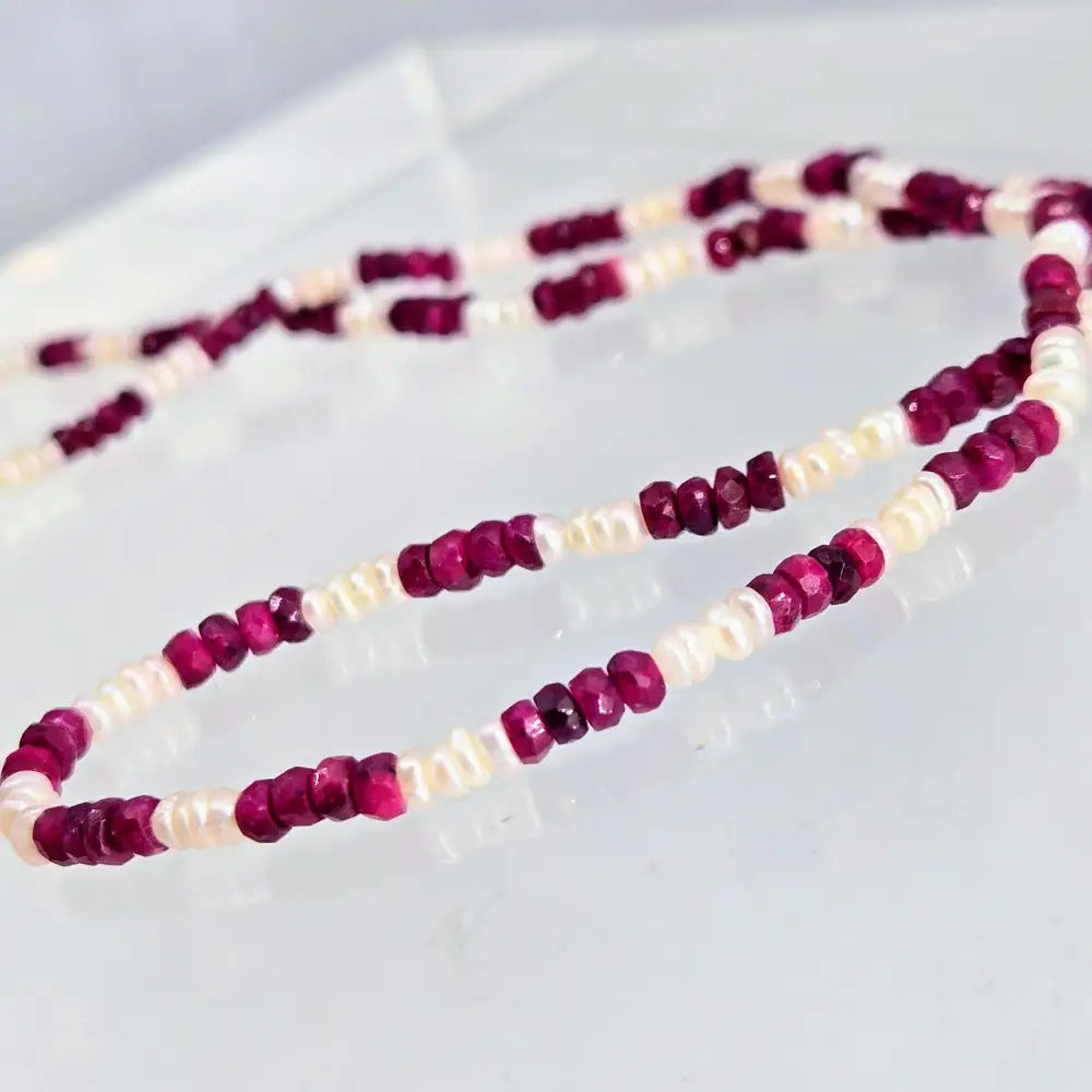 ?RUby Gem Candy #38’’ 18’’ Necklace - Ruby Pearls Bronze Findings