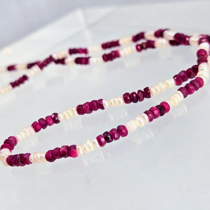 ?RUby Gem Candy #38’’ 18’’ Necklace - Ruby Pearls Bronze Findings