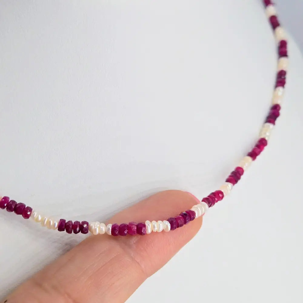 ?RUby Gem Candy #38’’ 18’’ Necklace - Ruby Pearls Bronze Findings