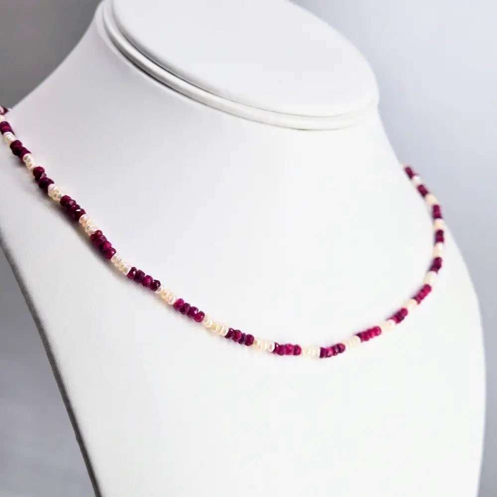 ?RUby Gem Candy #38’’ 18’’ Necklace - Ruby Pearls Bronze Findings
