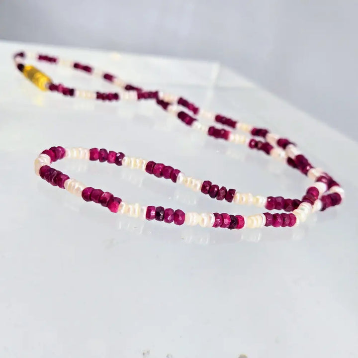 ?RUby Gem Candy #38’’ 18’’ Necklace - Ruby Pearls Bronze Findings
