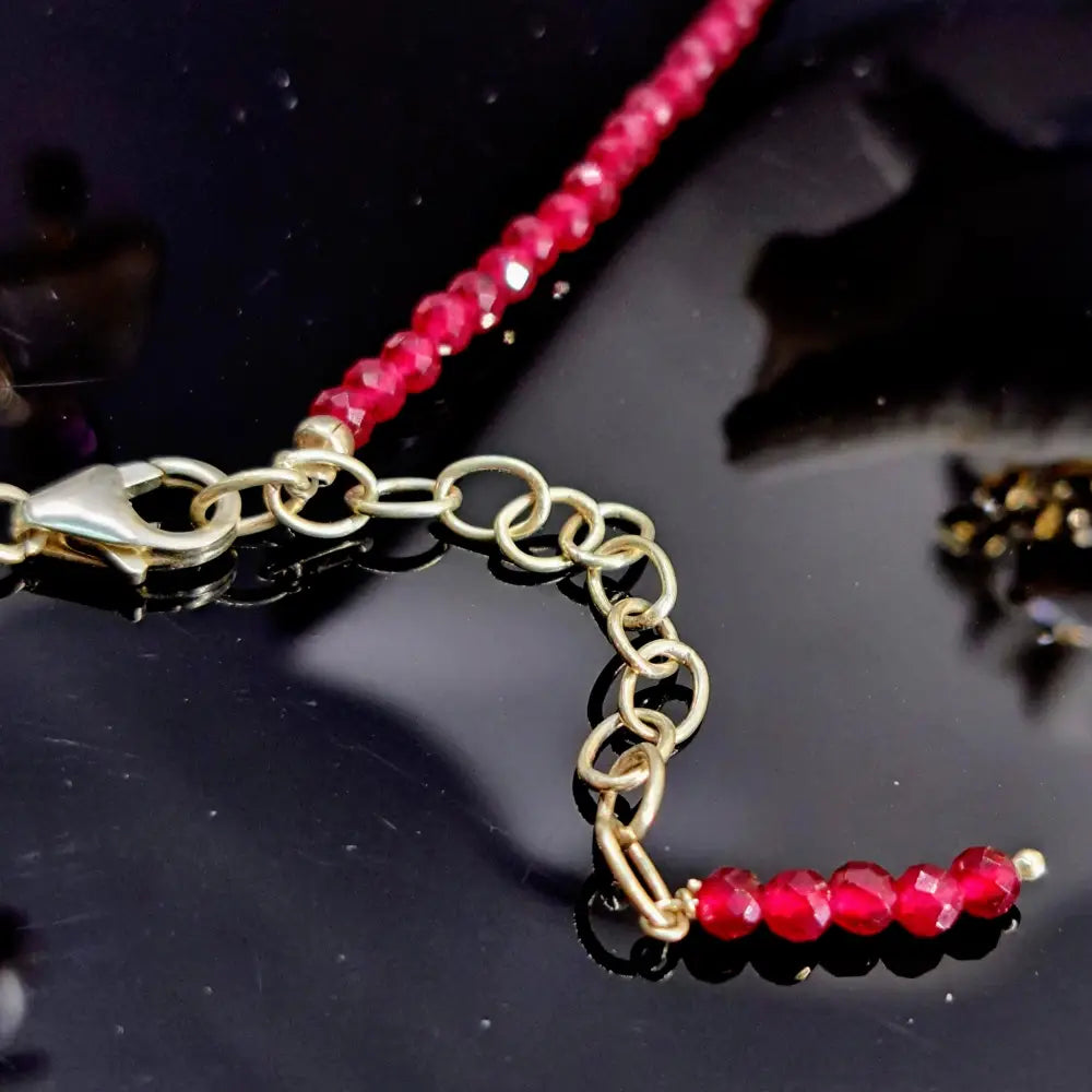 ?RUby Gem Strand’ 16’’ - 18’’ Necklace - Ruby Sterling