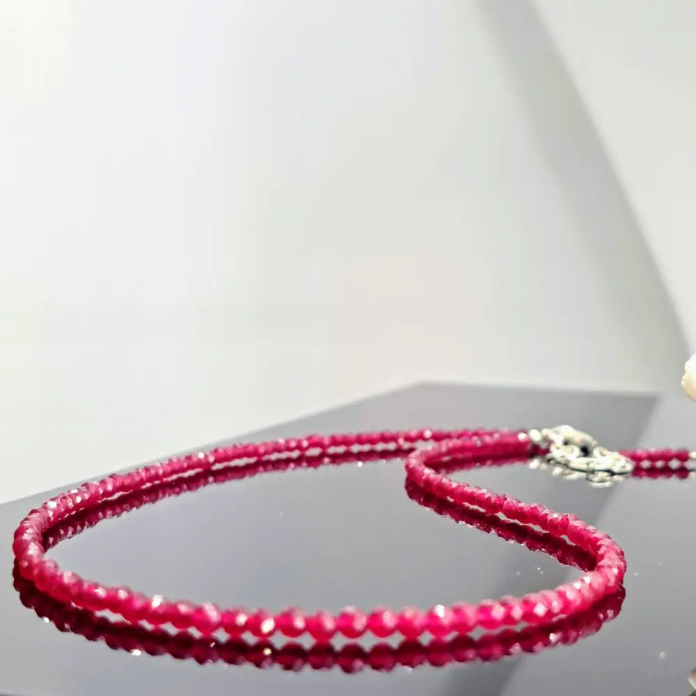 ?RUby Gem Strand’ 16’’ - 18’’ Necklace - Ruby Sterling