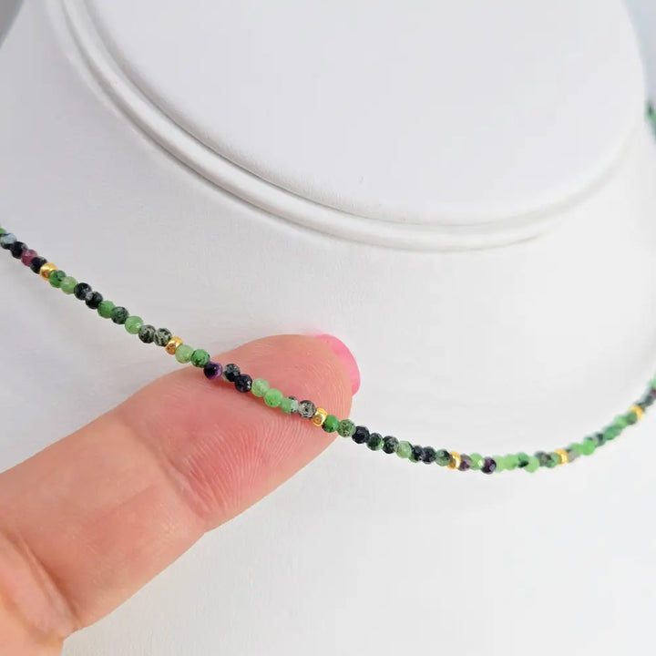 ?RUby Zoisite Strand’ Necklaces - Ruby - 2mm Simple w Gold Pvd Findings 15’’-17’’ - Necklace