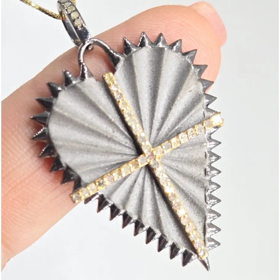 ?SAcred Heart’ Pendant Necklace - Gunmetal Pave Diamonds 18k Gold