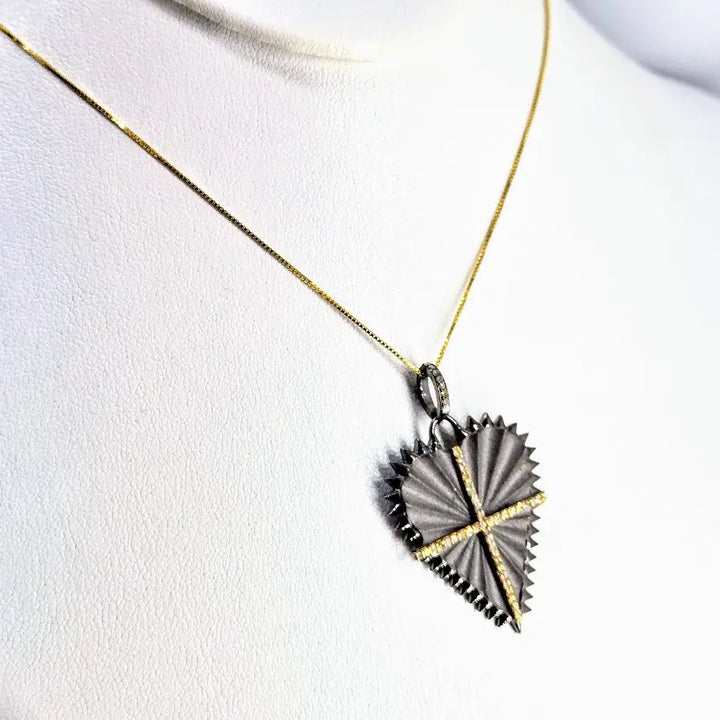 ?SAcred Heart’ Pendant Necklace - Gunmetal Pave Diamonds 18k Gold