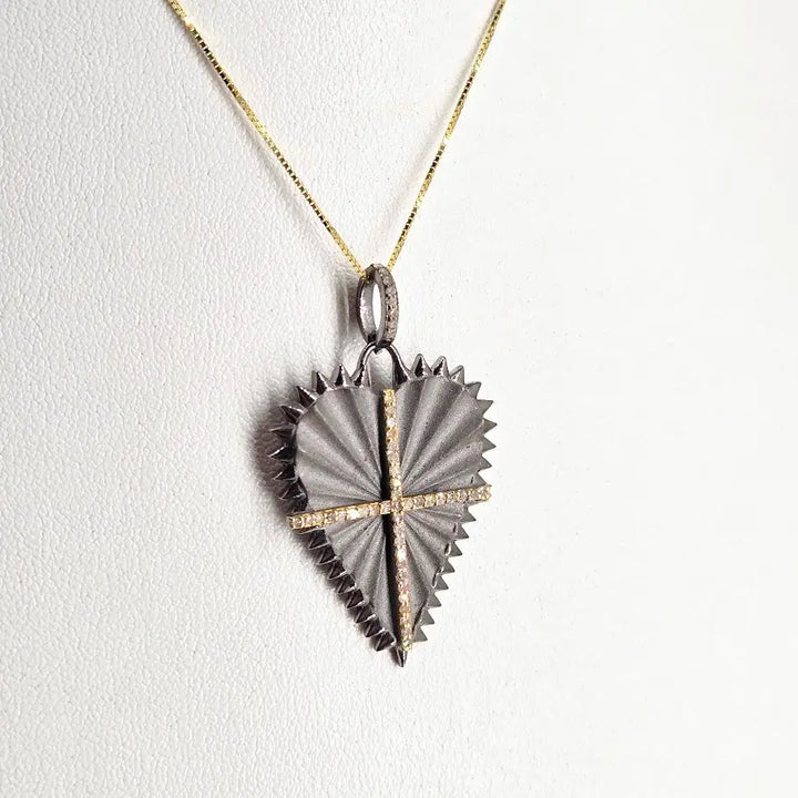 ?SAcred Heart’ Pendant Necklace - Gunmetal Pave Diamonds 18k Gold