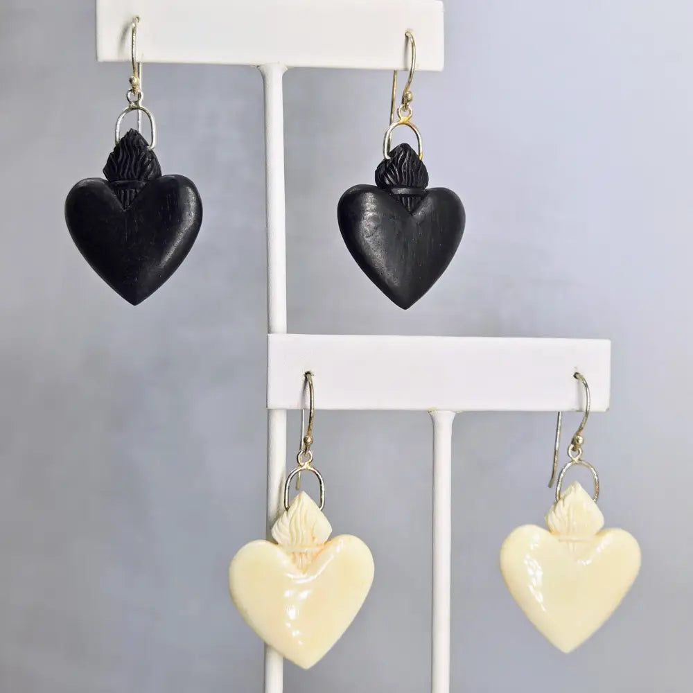 ?SAcred Hearts’ 2’’ Earrings - Ethical Bone or Ebony Sterling