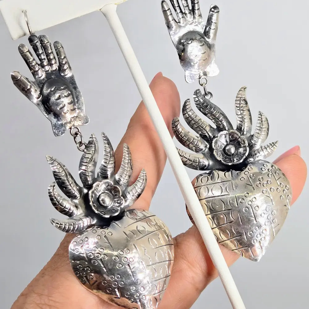 ?SAcred Hearts’ 4’’ Earrings - Sterling