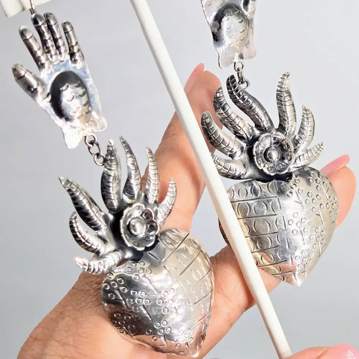 ?SAcred Hearts’ 4’’ Earrings - Sterling