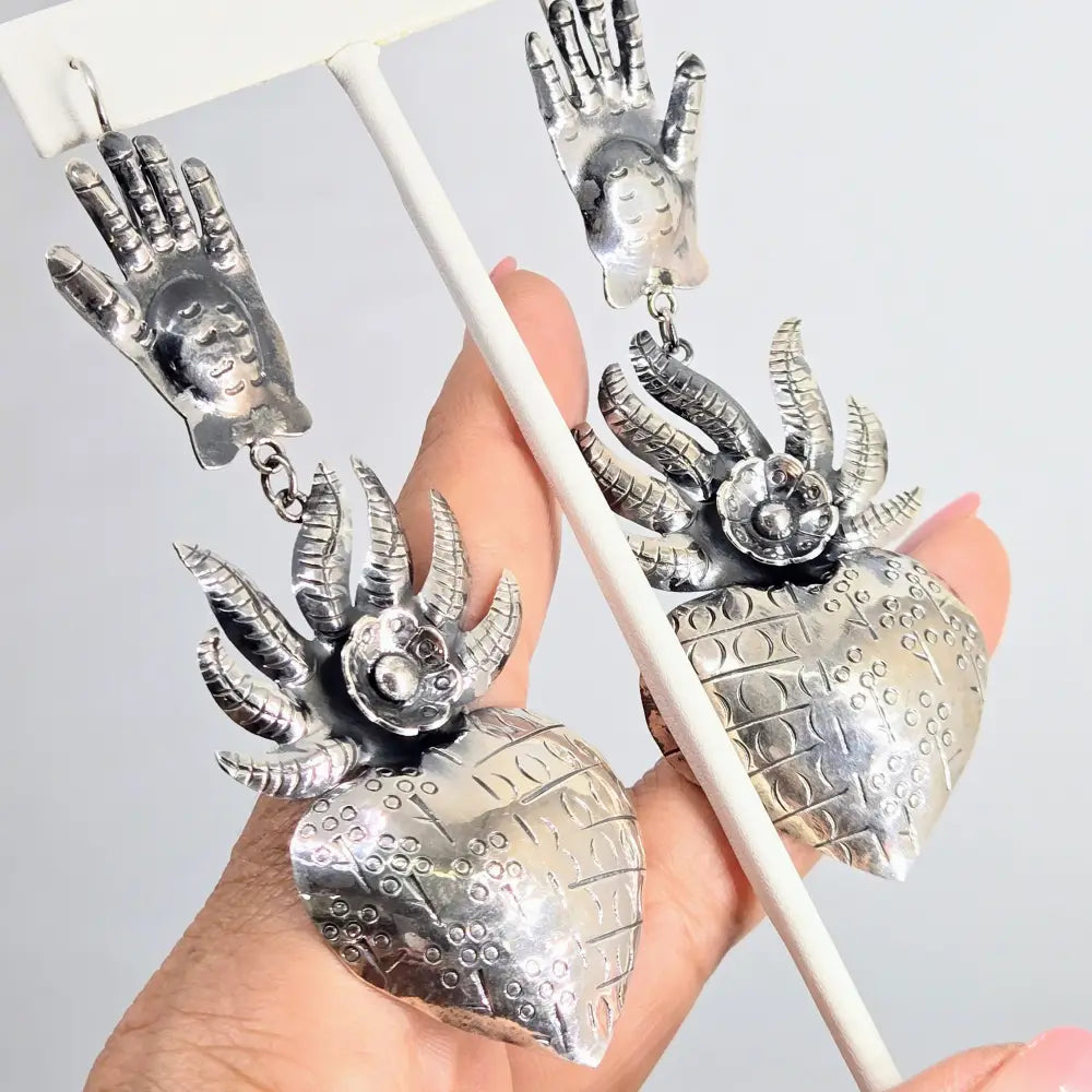 ?SAcred Hearts’ 4’’ Earrings - Sterling