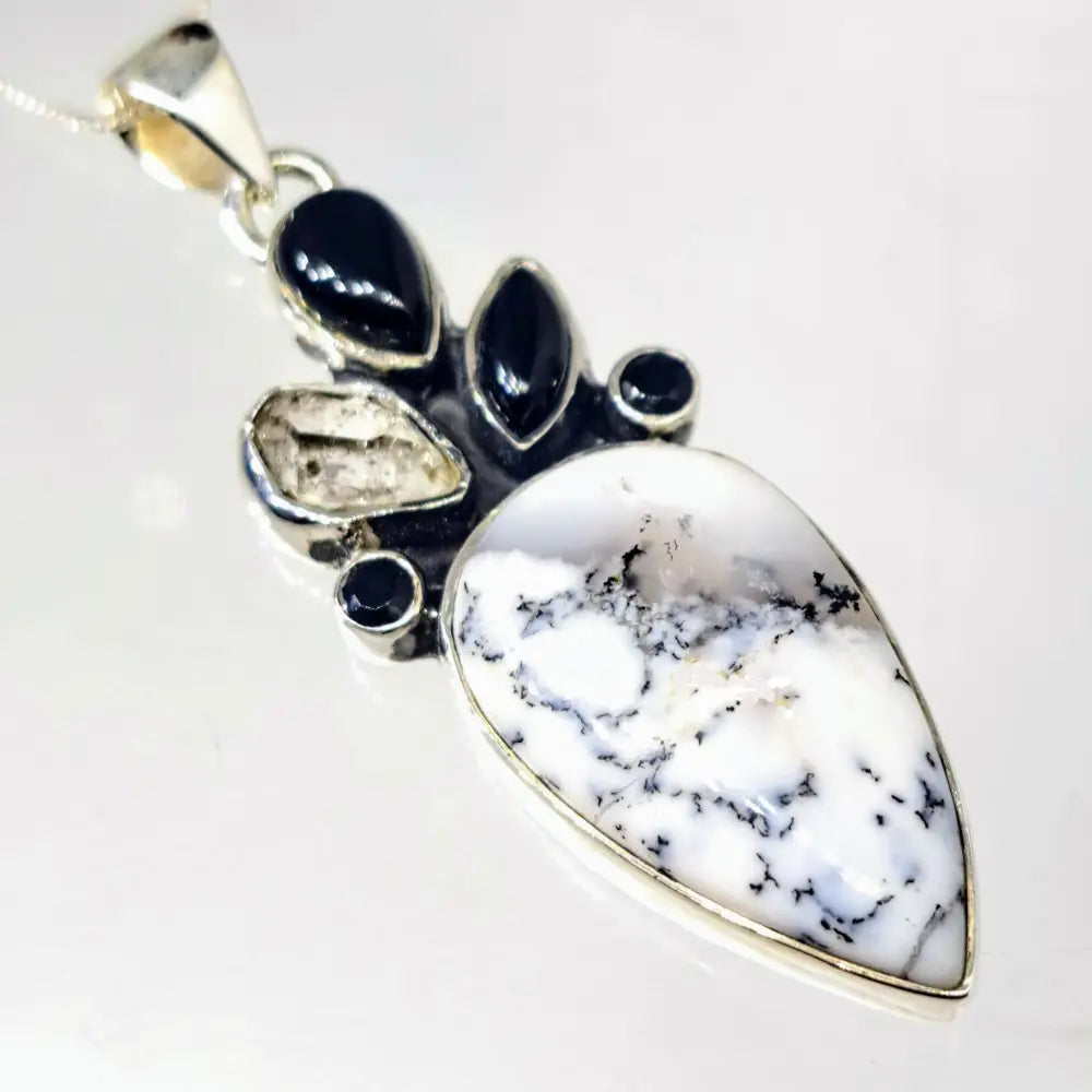 ?SAlt & Peppah!’ 2.5’’ Pendant 20’’ Necklace - Dendritic Opal Herkimer Diamond Onyx Sterling