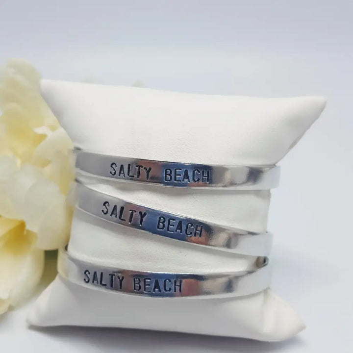 ?SAlty Beach!’ - Cuff Bracelet - Hand-stamped Non-tarnishing Aluminum - Adjustable