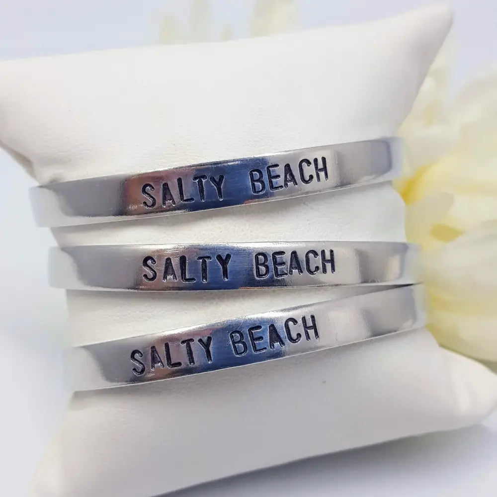 ?SAlty Beach!’ - Cuff Bracelet - Hand-stamped Non-tarnishing Aluminum - Adjustable