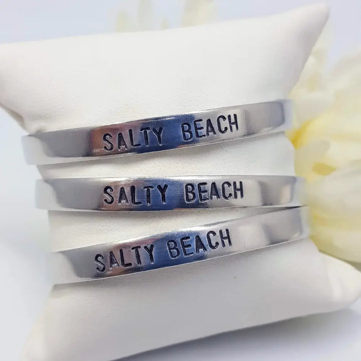 ?SAlty Beach!’ - Cuff Bracelet - Hand-stamped Non-tarnishing Aluminum - Adjustable
