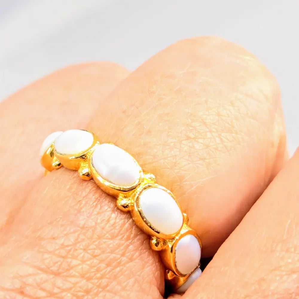 Salty Lover Ring - Pearls Bezel-set 18k Gold Over Sterling