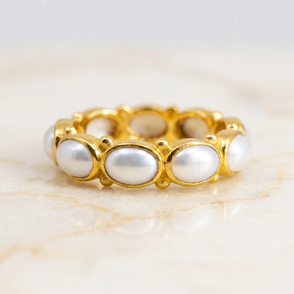 "Salty Lover" Ring - Pearls, Bezel-set 18k Gold Over Sterling