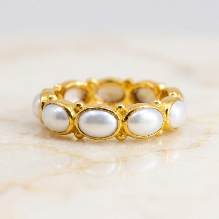 "Salty Lover" Ring - Pearls, Bezel-set 18k Gold Over Sterling