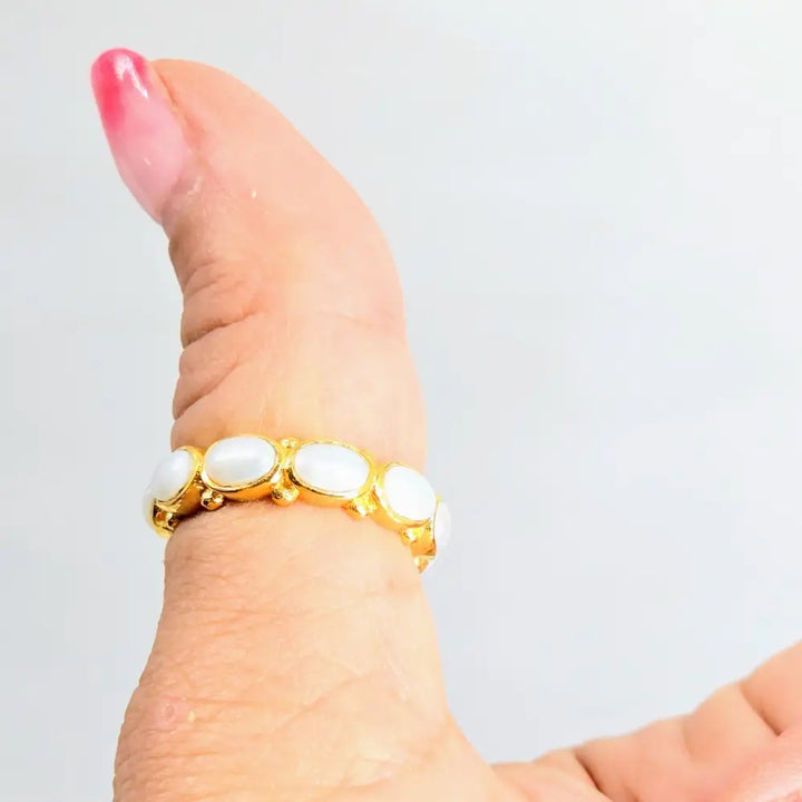 Salty Lover Ring - Pearls Bezel-set 18k Gold Over Sterling