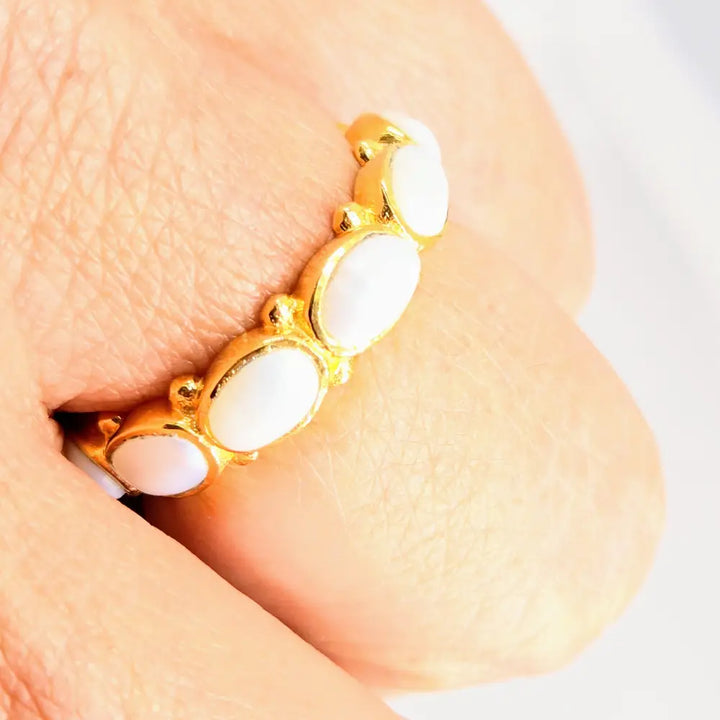 Salty Lover Ring - Pearls Bezel-set 18k Gold Over Sterling