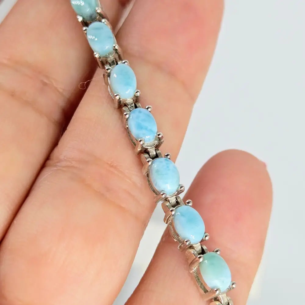 ?SAlty Sea Sister’ 7.5’’ Bracelet - Larimar Anti-tarnish Sterling - 7.5’’-8’’ Oval with Lobster Clasp