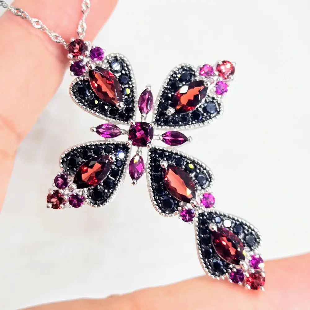 ?SAngre De Cristo’ Two-tone Garnet & Black Spinel Cross Necklace - Key West Local Luxe