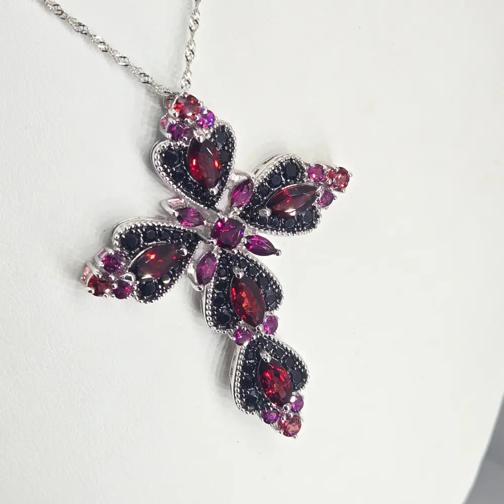 ?SAngre De Cristo’ Two-tone Garnet & Black Spinel Cross Necklace - Key West Local Luxe