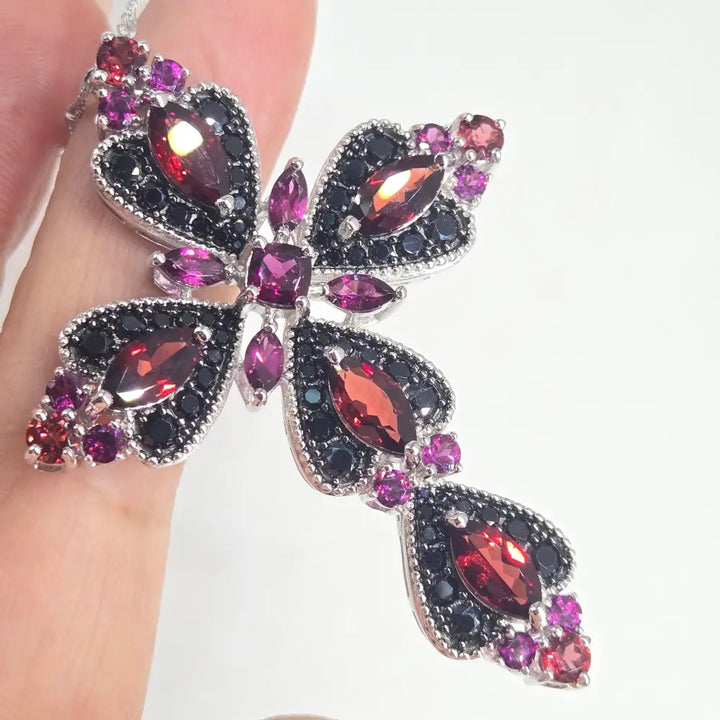 ?SAngre De Cristo’ Two-tone Garnet & Black Spinel Cross Necklace - Key West Local Luxe