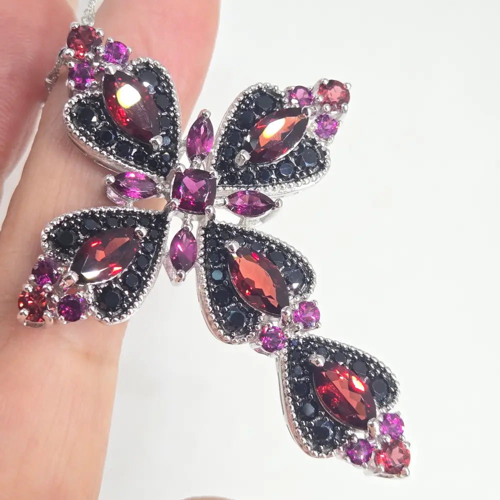 ?SAngre De Cristo’ Two-tone Garnet & Black Spinel Cross Necklace - Key West Local Luxe