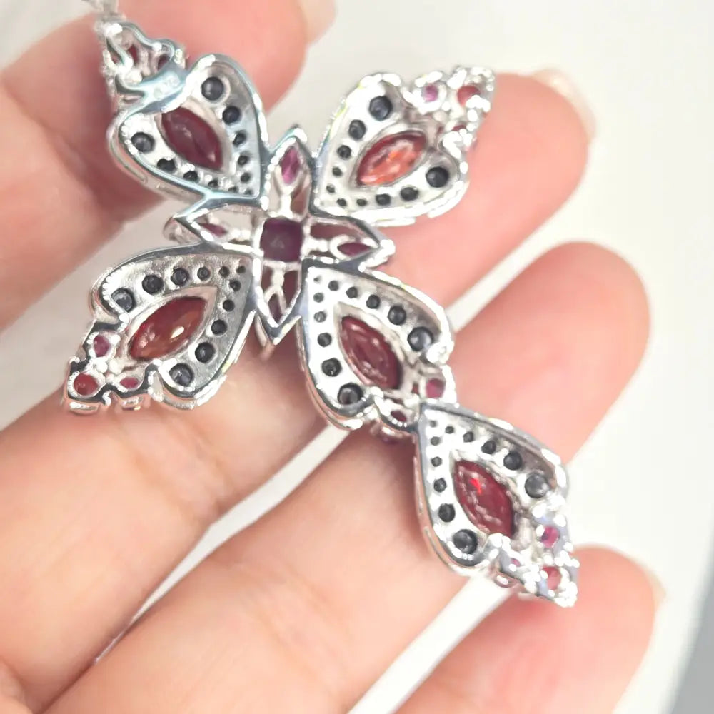 ?SAngre De Cristo’ Two-tone Garnet & Black Spinel Cross Necklace - Key West Local Luxe