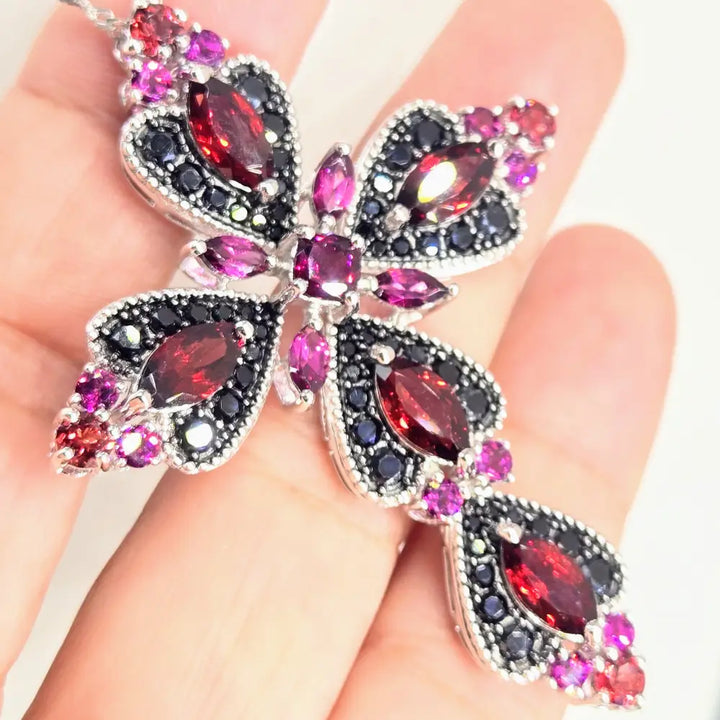 ?SAngre De Cristo’ Two-tone Garnet & Black Spinel Cross Necklace - Key West Local Luxe