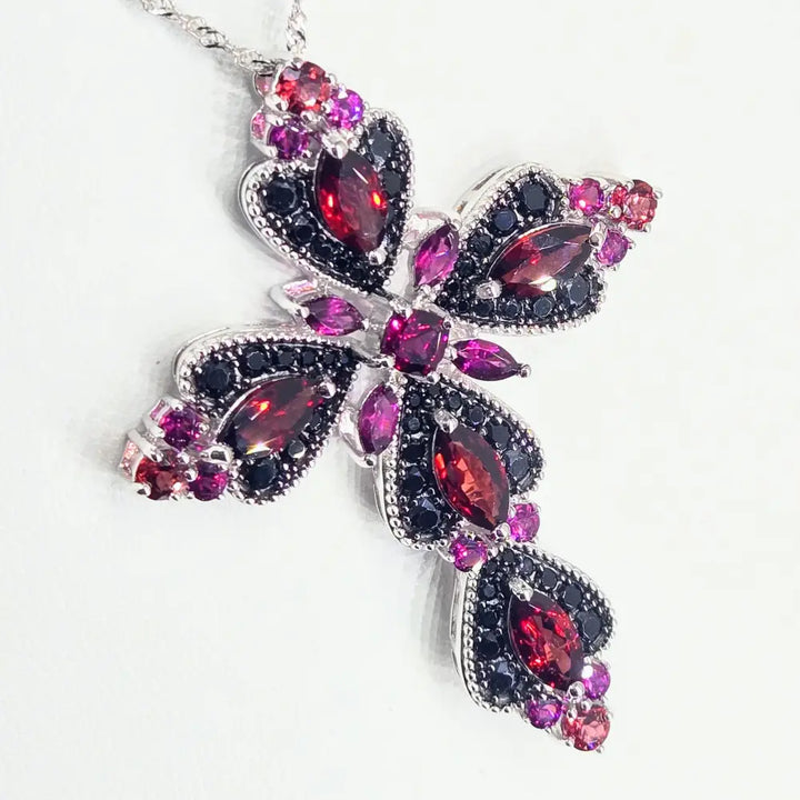 ?SAngre De Cristo’ Two-tone Garnet & Black Spinel Cross Necklace - Key West Local Luxe