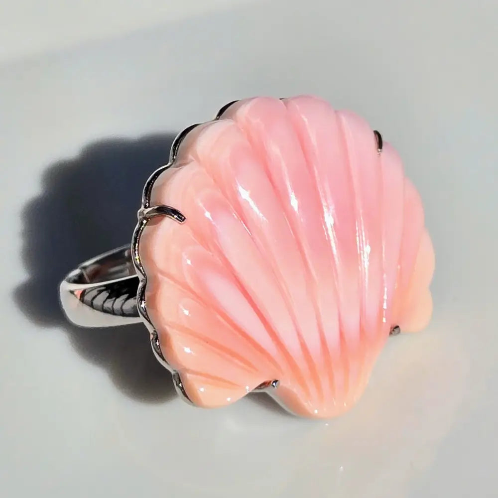 ?SCalloped Conch’ Adj Sz Ring- Conch Shell Anti-tarnish Sterling - Ring