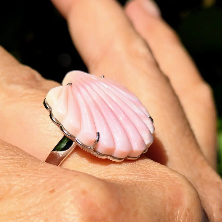 ?SCalloped Conch’ Adj Sz Ring- Conch Shell Anti-tarnish Sterling - Ring