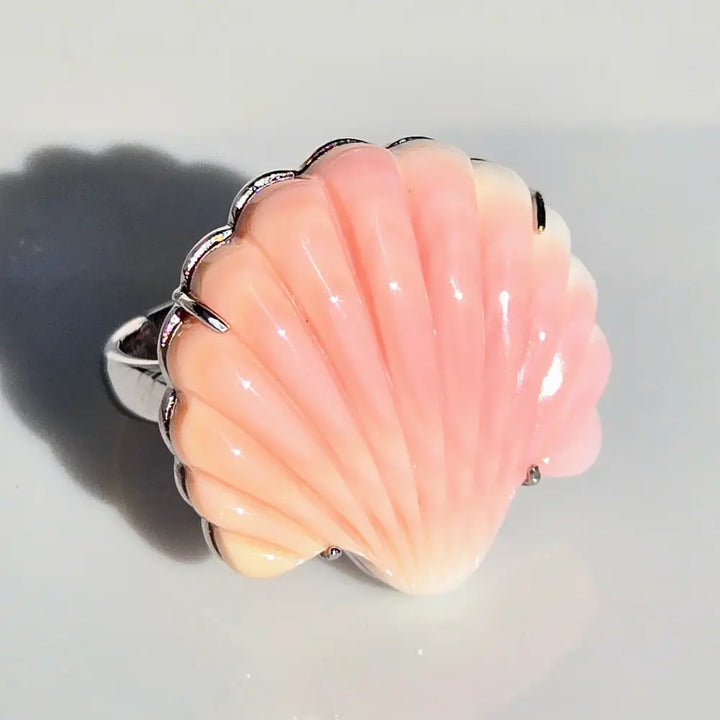 ?SCalloped Conch’ Adj Sz Ring- Conch Shell Anti-tarnish Sterling - Ring