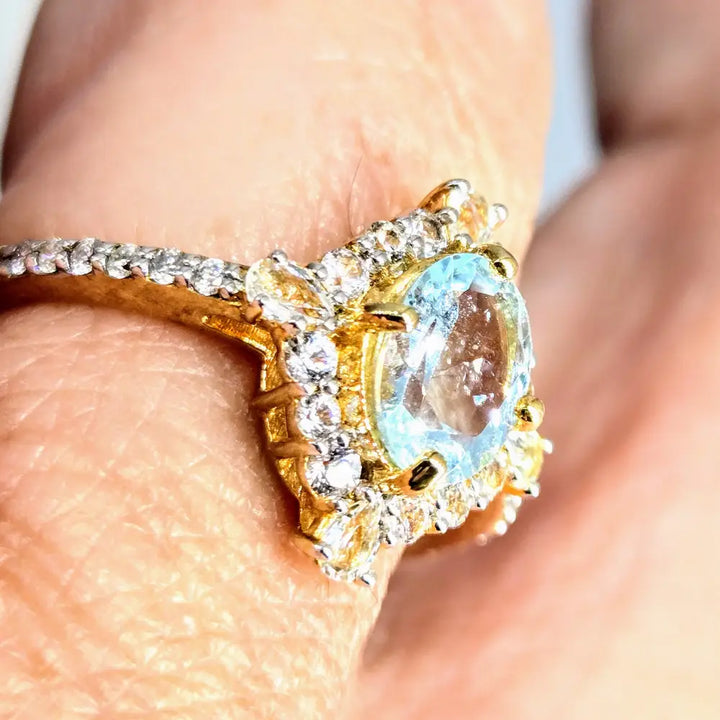 Sea Blue Sparkler Sz 7 Ring Aquamarie Diamonds Topaz Sapphire