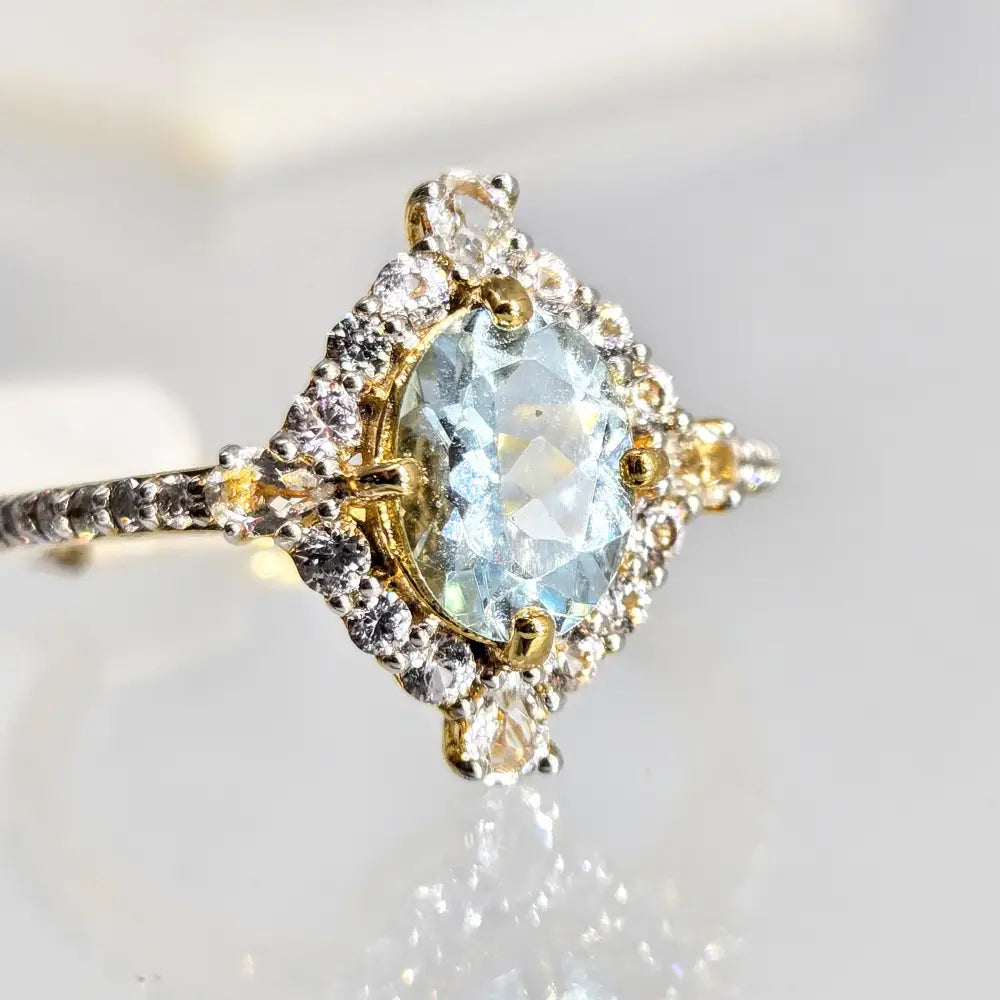 Sea Blue Sparkler Sz 7 Ring Aquamarie Diamonds Topaz Sapphire