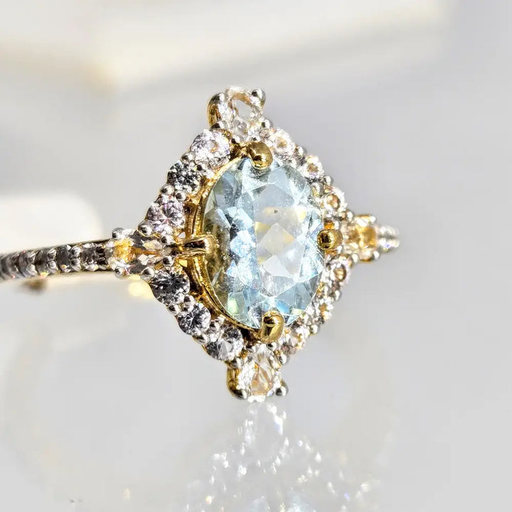 Sea Blue Sparkler Sz 7 Ring Aquamarie Diamonds Topaz Sapphire
