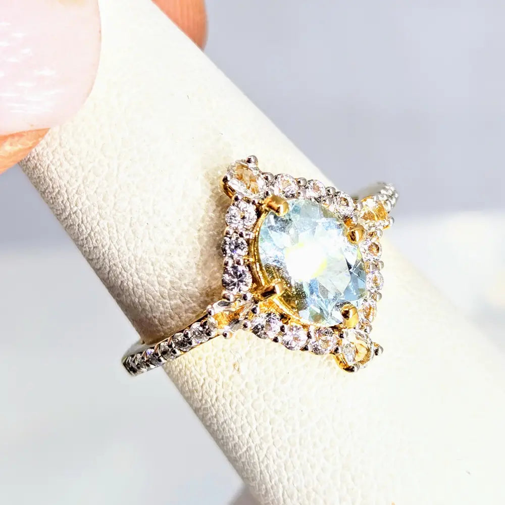 ?SEa Blue Sparkler’ Sz 7 Ring Aquamarie Diamonds Topaz Sapphire