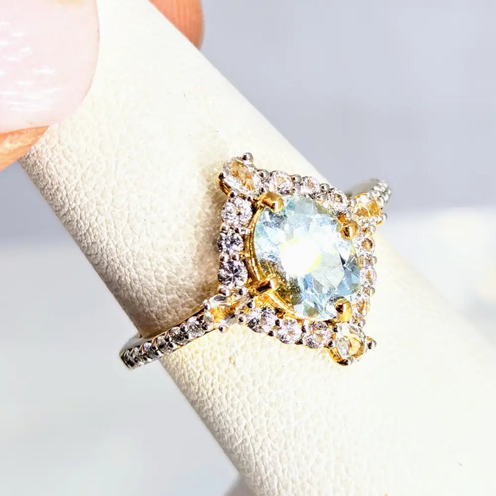 ?SEa Blue Sparkler’ Sz 7 Ring Aquamarie Diamonds Topaz Sapphire