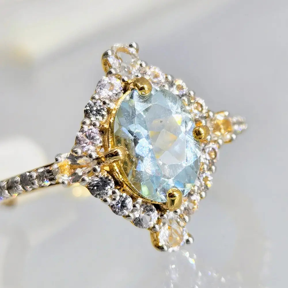?SEa Blue Sparkler’ Sz 7 Ring Aquamarie Diamonds Topaz Sapphire