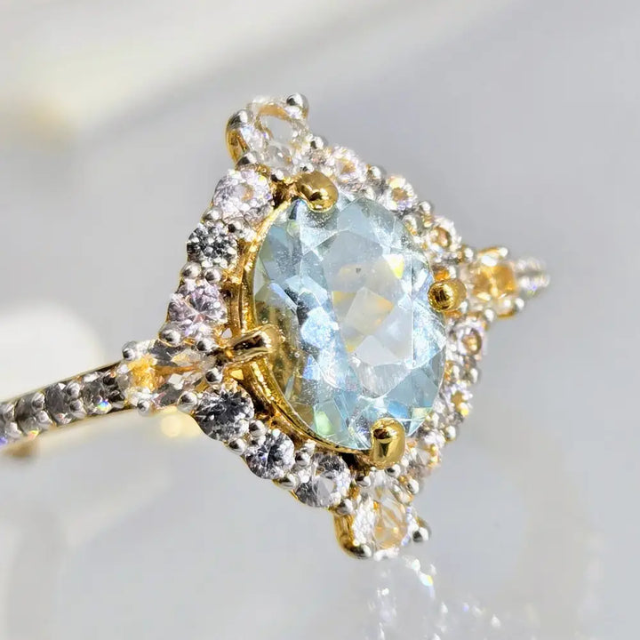 ?SEa Blue Sparkler’ Sz 7 Ring Aquamarie Diamonds Topaz Sapphire