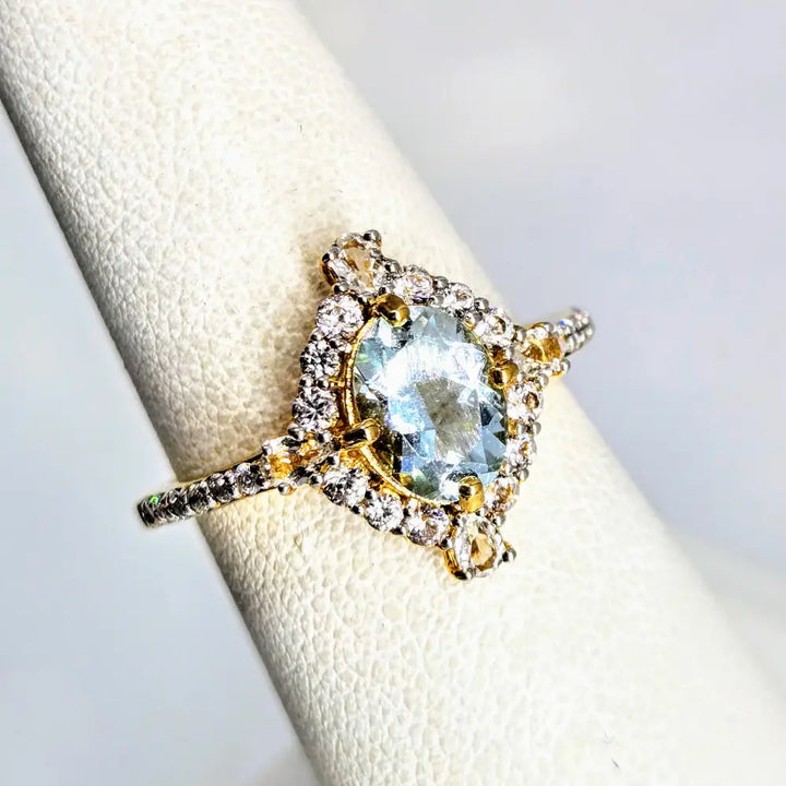 Sea Blue Sparkler Sz 7 Ring Aquamarie Diamonds Topaz Sapphire